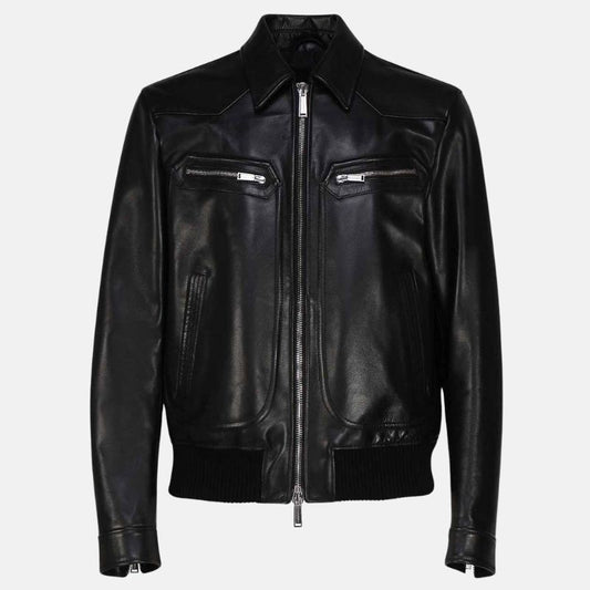 Mens Classic Black Leather Biker Jacket