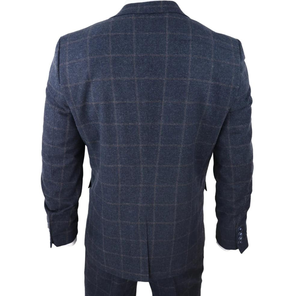 1920s Shelby Mens Navy Blue Herringbone Suit Three Piece