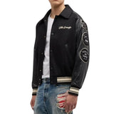 Men's Black Bomber Jacket with College Patches