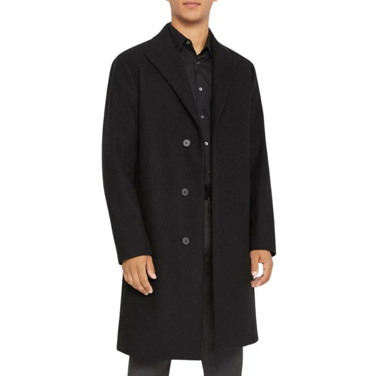 Mens Single Breasted Wool Black Overcoat