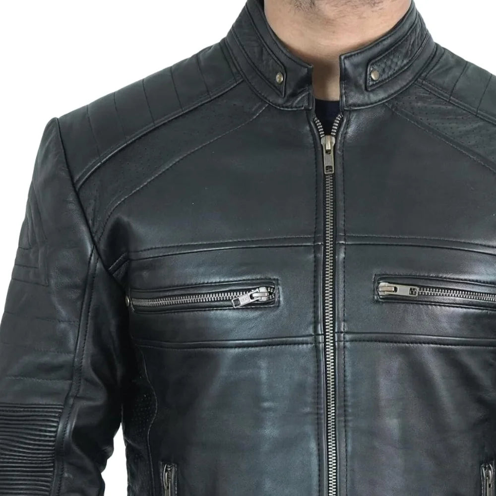 Men's Black Cafe Racer Leather Jacket