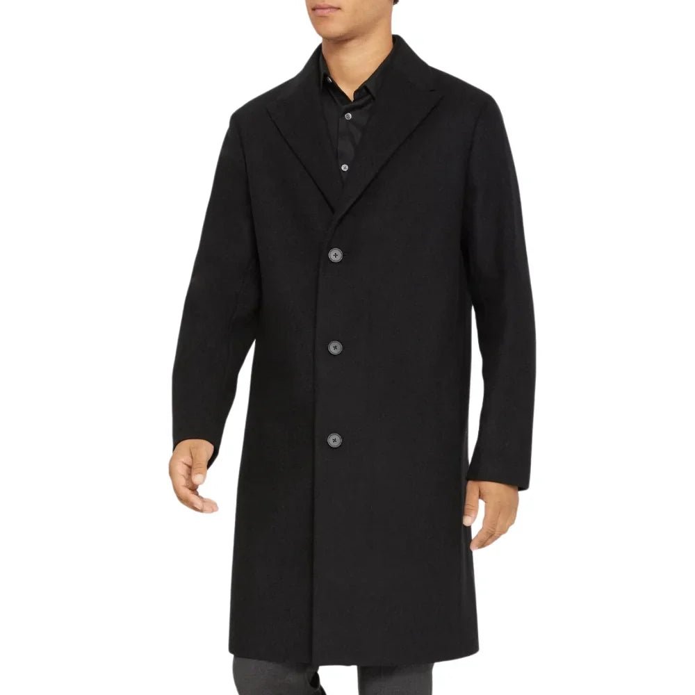 Mens Single Breasted Wool Black Overcoat