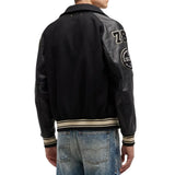 Men's Black Bomber Jacket with College Patches