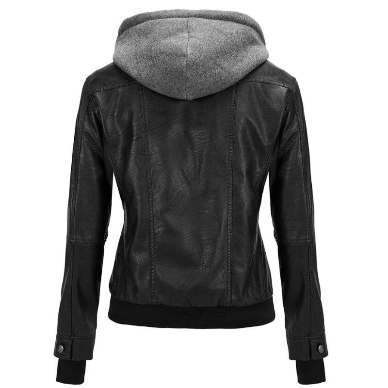 black bomber leather jacket for women