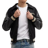 Men's Black Bomber Jacket with College Patches