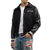 Men's Black Bomber Jacket with College Patches