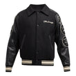 Men's Black Bomber Jacket with College Patches