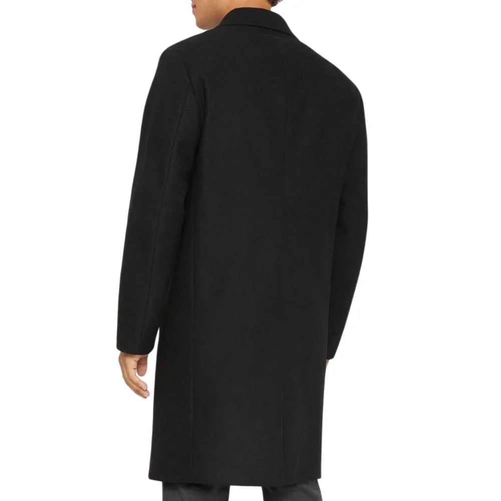 Mens Single Breasted Wool Black Overcoat