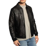 Aaron Black Leather Bomber Jacket