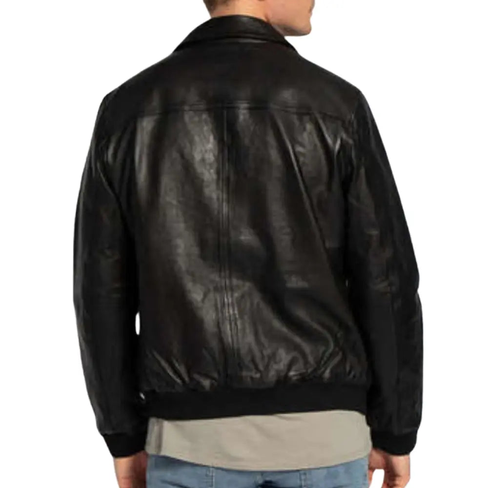 Aaron Black Leather Bomber Jacket