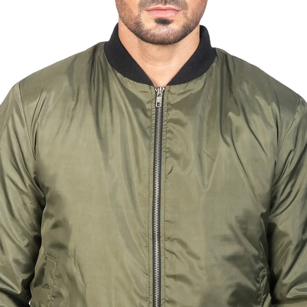 Aaron Rib Knitted Green Bomber Jacket