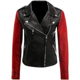 Slim Fit Two-Tone Asymmetrical Biker Leather Motorcycle Jacket Women