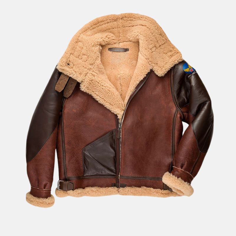 Aviator-RAF-Fur-Shearling-B3-Maroon-Leather-Jacket-Mens