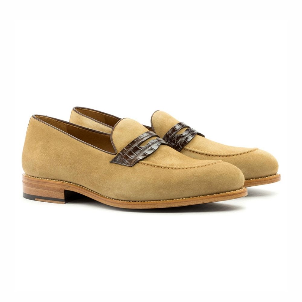 Beige-Suede-Leather-Mens-Casual-Loafers