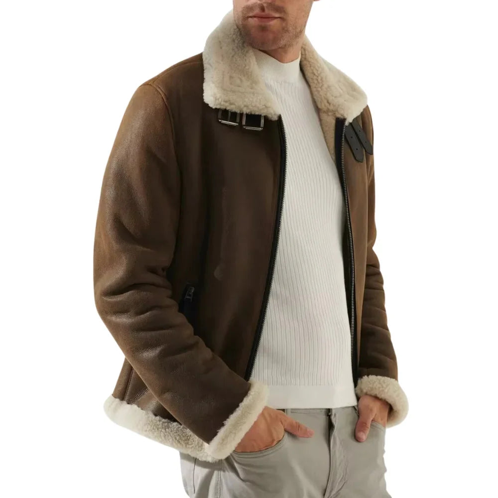 Men's Berlin Brown Shearling Bomber Leather Jacket