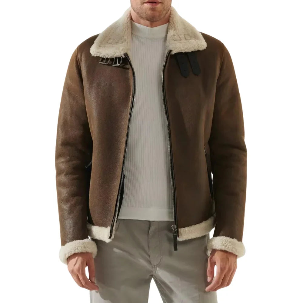 Men's Berlin Brown Shearling Bomber Leather Jacket