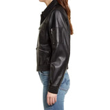 Black Bomber Leather Jacket Womens