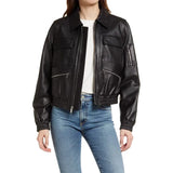 Black Bomber Leather Jacket Womens