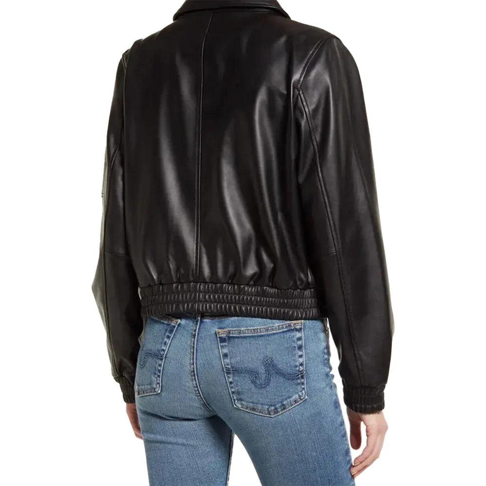 Black Bomber Leather Jacket Womens