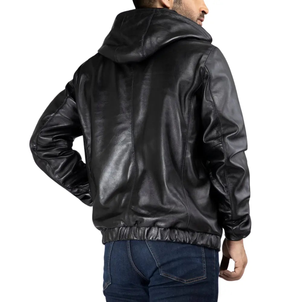 Black Mens Leather Jacket With Hood