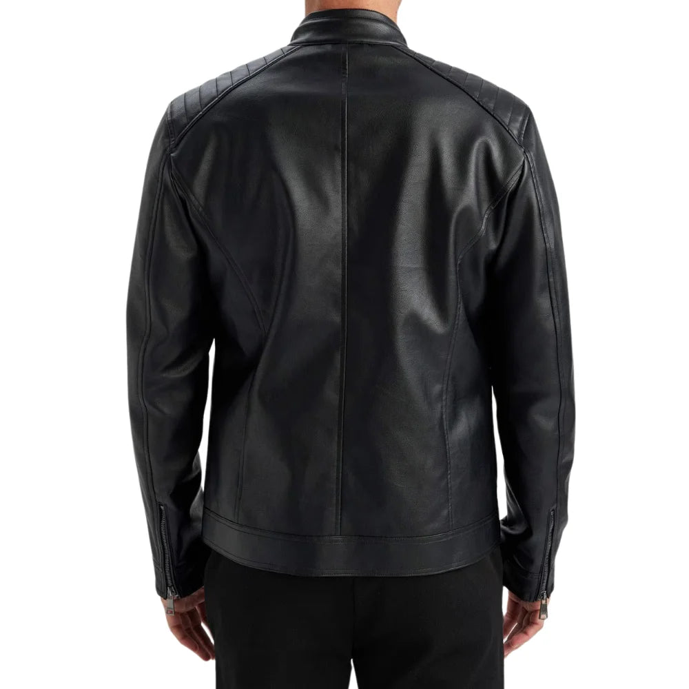 Men's Black Quilted Biker Leather Jacket