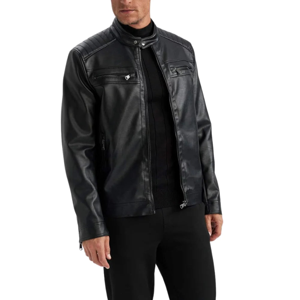 Men's Black Quilted Biker Leather Jacket