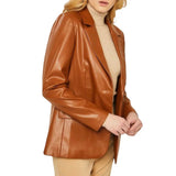 Brown Slim Fit Women's Leather Blazer