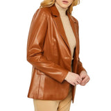 Brown Slim Fit Women's Leather Blazer