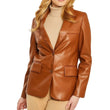 Brown Slim Fit Women's Leather Blazer