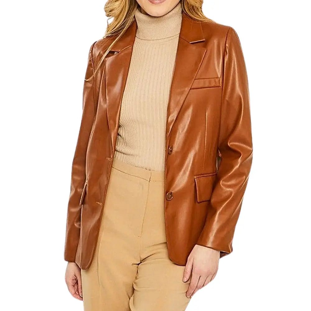 Brown Slim Fit Women's Leather Blazer