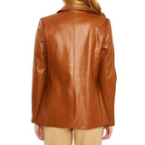 Brown Slim Fit Women's Leather Blazer