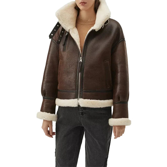 Chocolate Brown B3 Sheepskin Aviator Jacket Womens