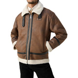 Distressed Tan Brown Shearling Leather Jacket Mens