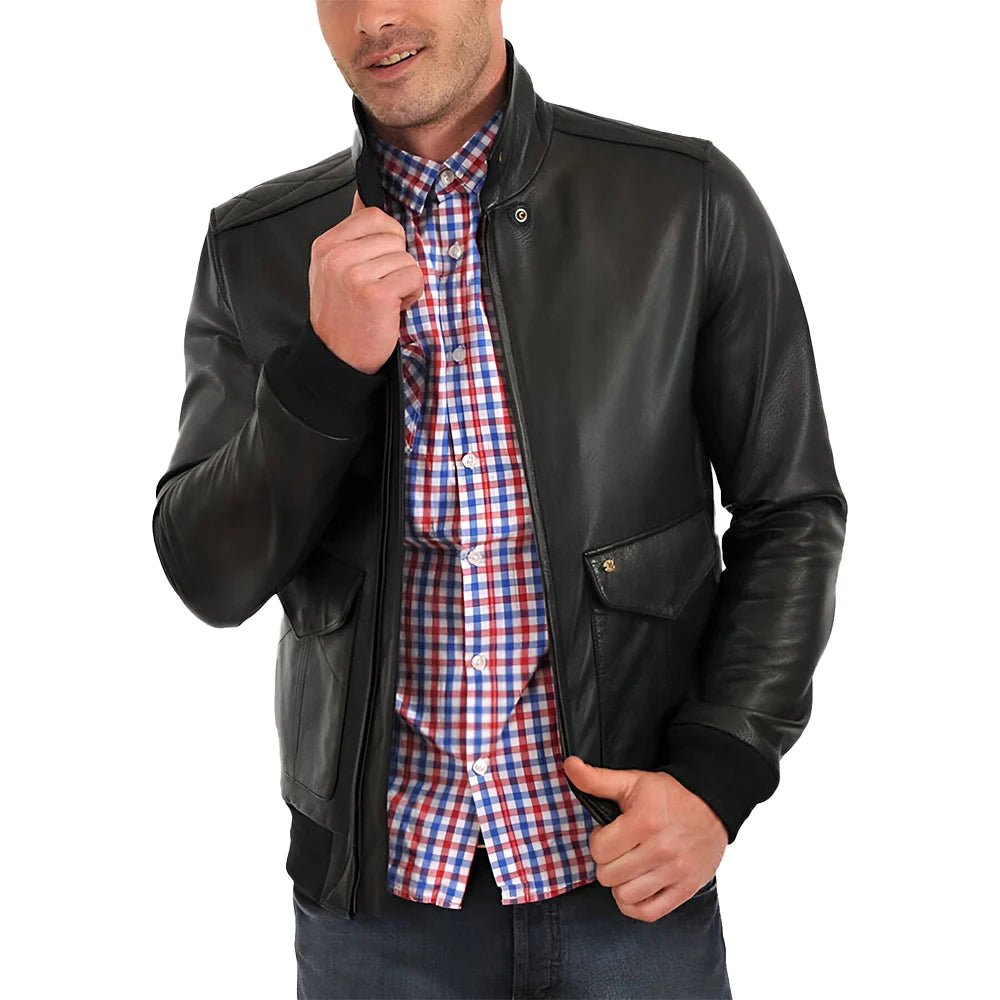 Eric Black Bomber Leather Jacket