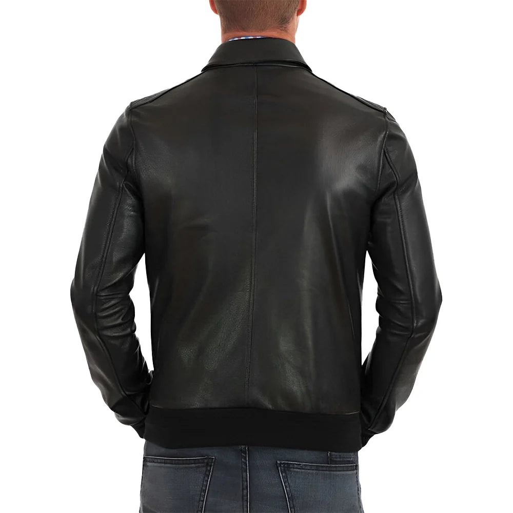 Eric Black Bomber Leather Jacket