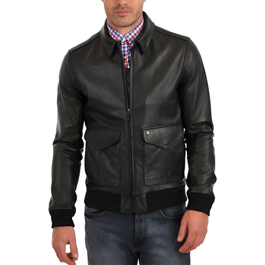 Eric Black Bomber Leather Jacket