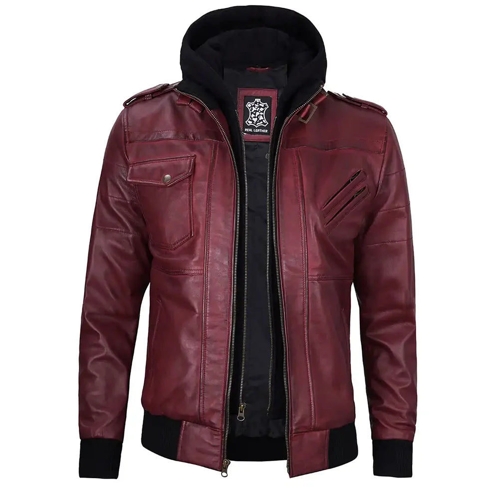 Maroon-Bomber-Real-Leather-Jacket-With-Hood-For-Men