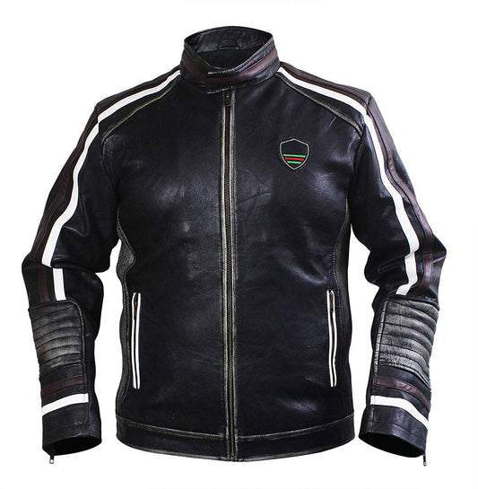 Men's Cafe Racer Motorcycle Black Distressed Leather Jacket