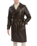 Men's Double Breasted Brown Trench Leather Coat