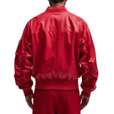 Men's Arm Pocket Red Leather Bomber Jacket