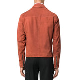 Men’s Asymmetrical Orange Suede Moto Jacket