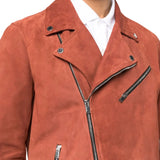 Men’s Asymmetrical Orange Suede Moto Jacket