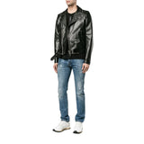 Mens Asymmetrical Studded Leather Black Biker Jacket