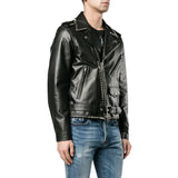 Mens Asymmetrical Studded Leather Black Biker Jacket