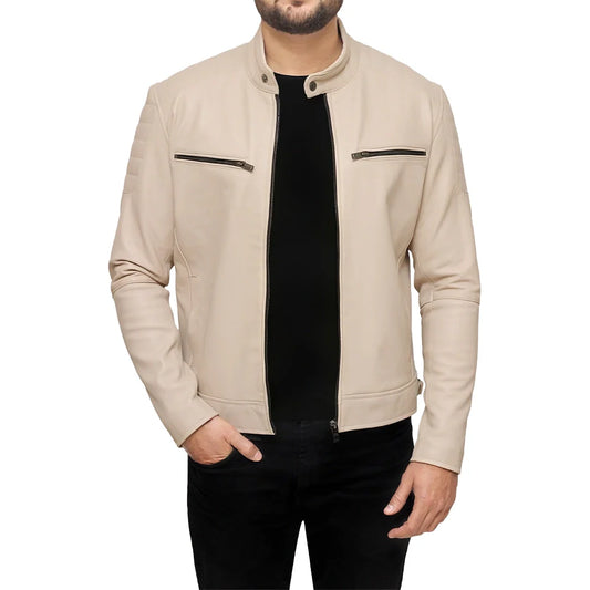 Mens-Beige-Biker-Leather-Jacket