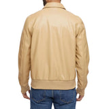 Men’s Beige Bomber Leather Shirt Jacket