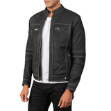 Men's Black Biker Distressed Leather Jacket