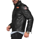 Men's Black Cafe Racer Leather Jacket With Patches