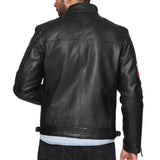 Men's Black Cafe Racer Leather Jacket With Patches