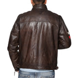 Men's Black Cafe Racer Leather Jacket With Patches